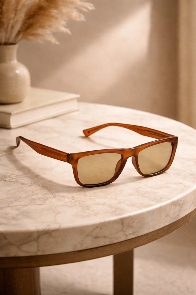 Round tortoiseshell optical frames with keyhole bridge on leather background